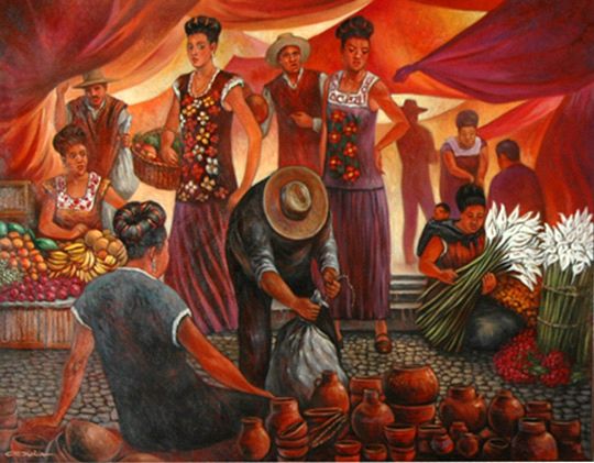 Pintura de mercado histórico en México