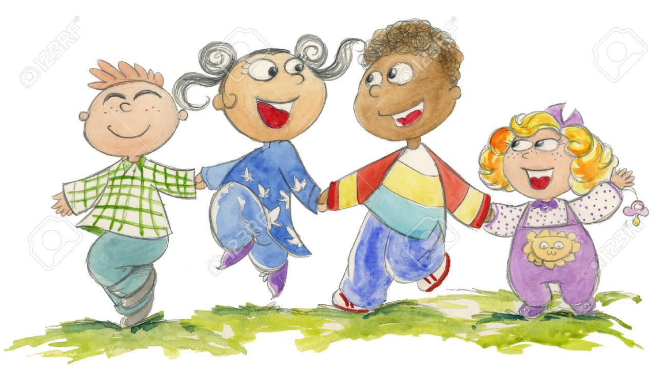 Niños de diferentes razas jugando juntos felices