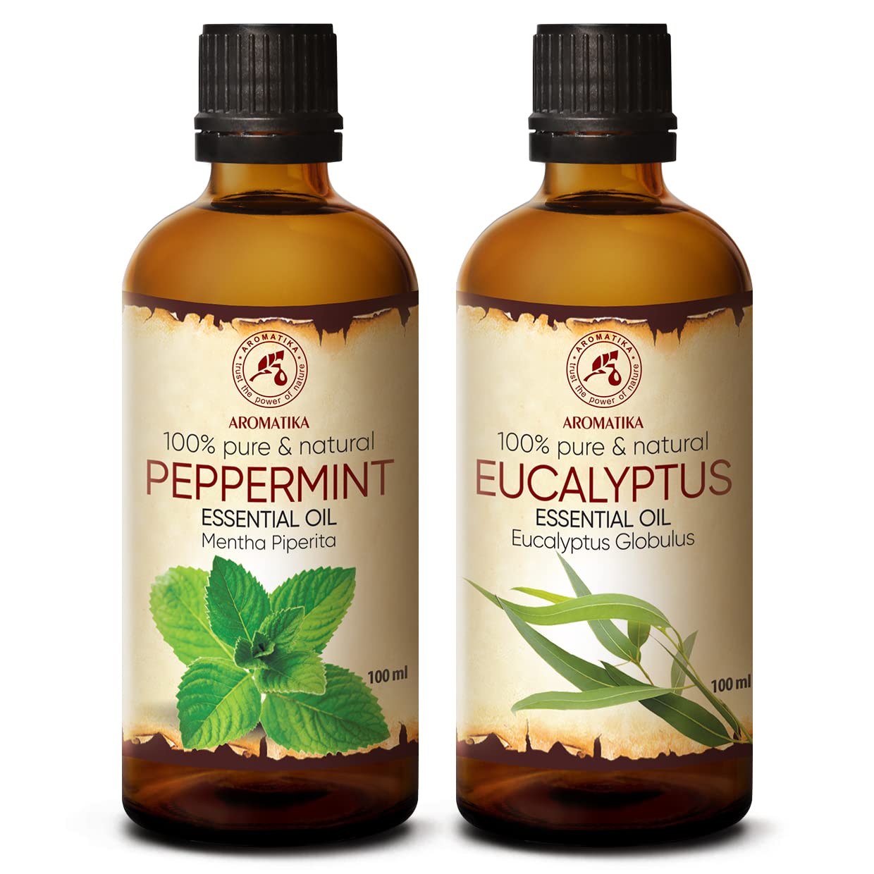Aceites esenciales de menta y eucalipto