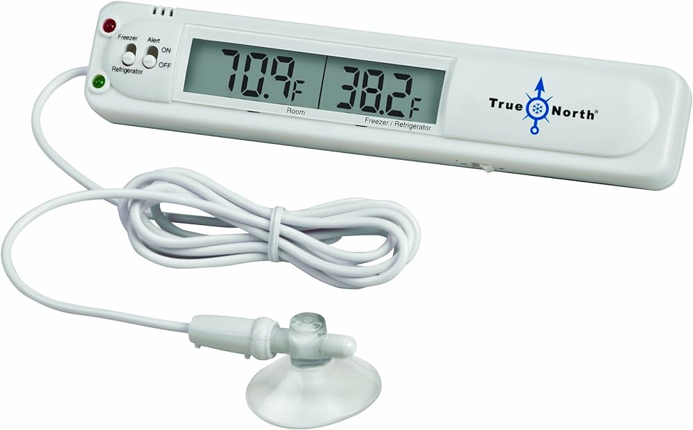 Congelador con termómetro mostrando temperatura correcta