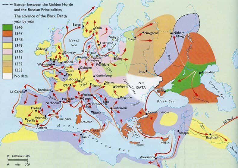 Mapa de la propagación de la peste negra