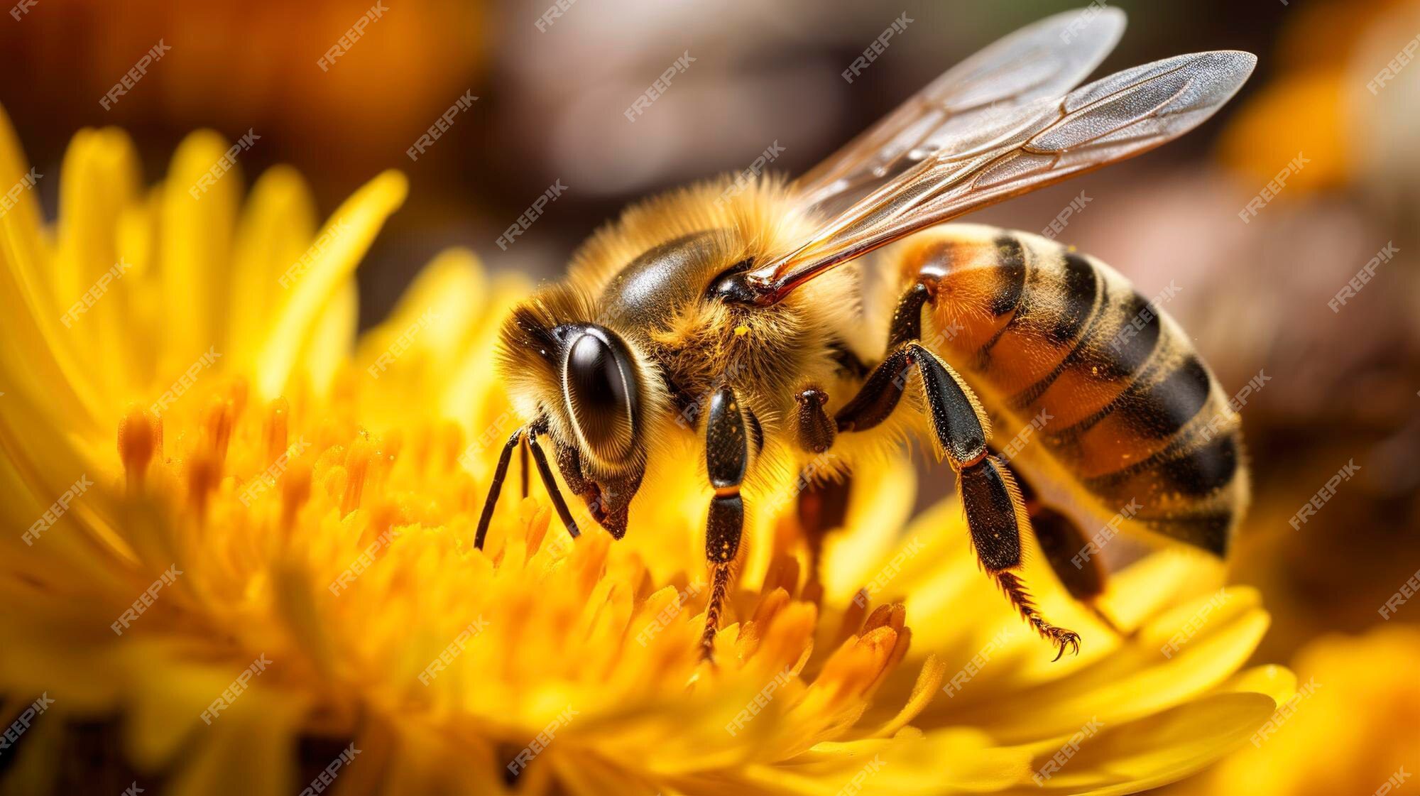Avispa polinizando una flor en detalle