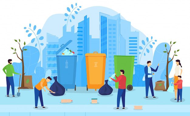 Personas reciclando en la ciudad